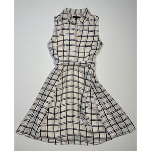 Women Banana Republic Sleeveless Tie Waist Plaid Dress Lined Blue Pink Black sz4